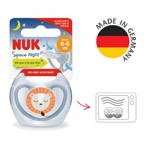 NUK Space Night Silicone Soother Pacifier 1pc/box | 0-6 Months | 6-18 Months | 18-36 Months | Made in Germany | Glow in the Dark